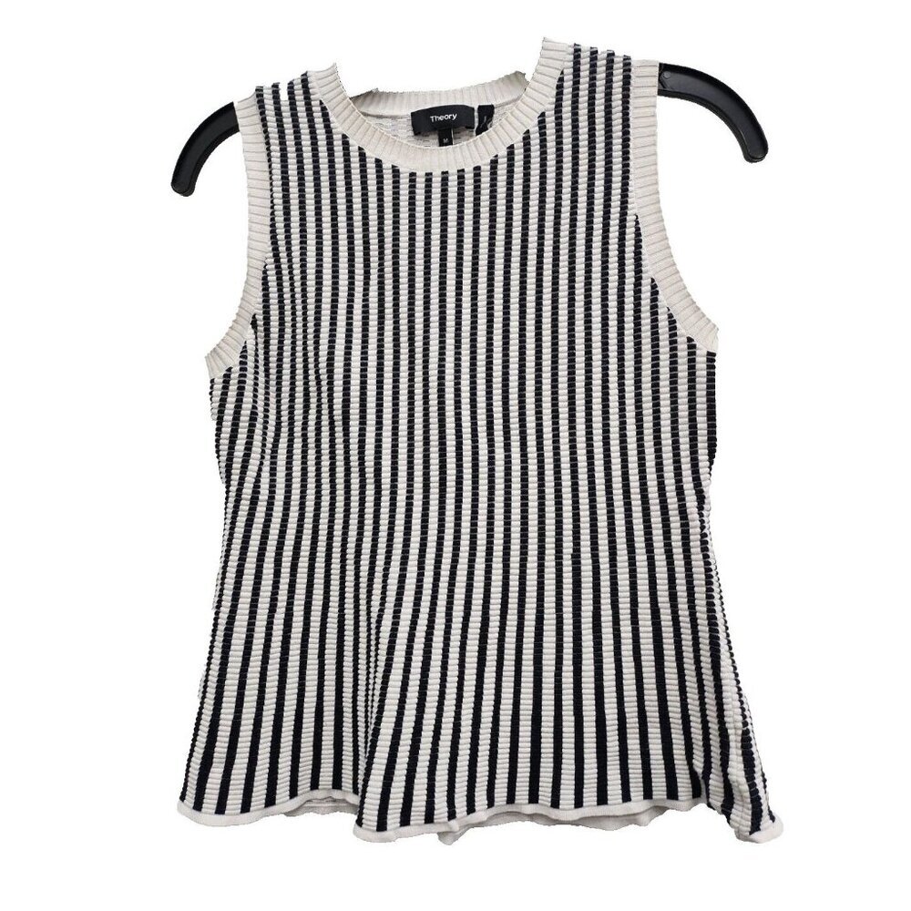 Theory Black & White Vertical Ribbed Sleeveless Tank